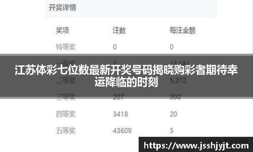 江苏体彩七位数最新开奖号码揭晓购彩者期待幸运降临的时刻